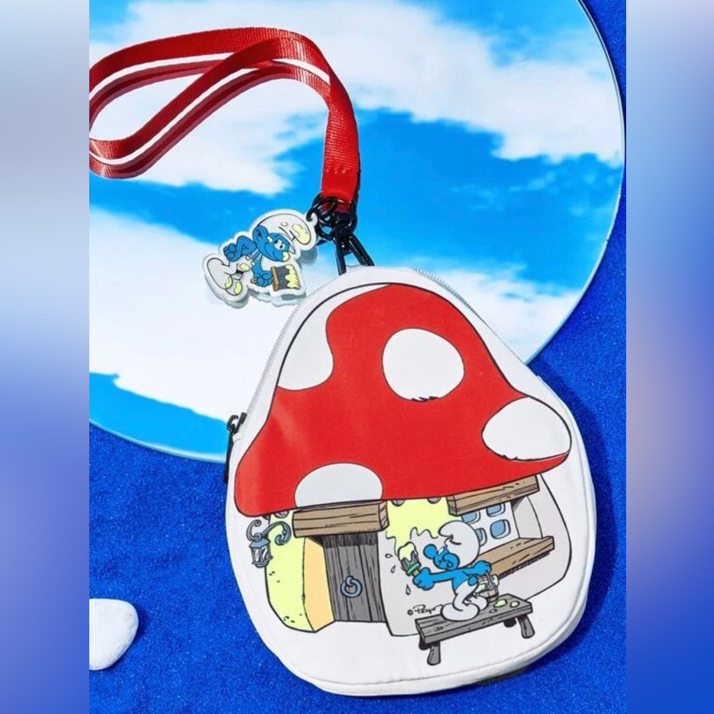 Smurfs Hut Zippered Wristlet Bag Pouch NEW